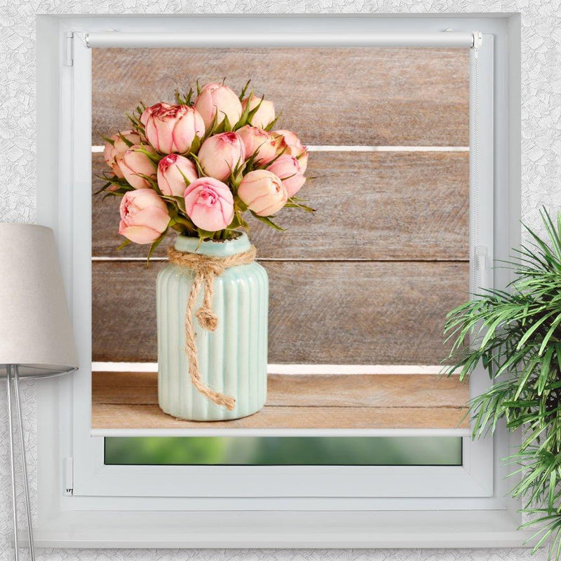 Rollo Motiv "Tulpen Vase Holzwand" - ohne bohren - Klemmrollo bis 150 cm Breite - Klemmfix mit Fotodruck - blickdicht - La-Melle