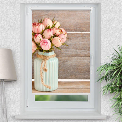 Rollo Motiv Tulpen Vase Holzwand - ohne bohren - Klemmrollo bis 150 cm Breite - Klemmfix mit Fotodruck - blickdicht - La-Melle