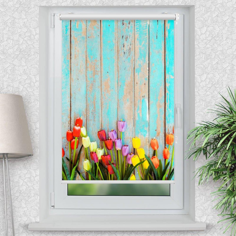 Rollo Motiv "Tulpen vintage" - ohne bohren - Klemmrollo bis 150 cm Breite - Klemmfix mit Fotodruck - blickdicht - La-Melle