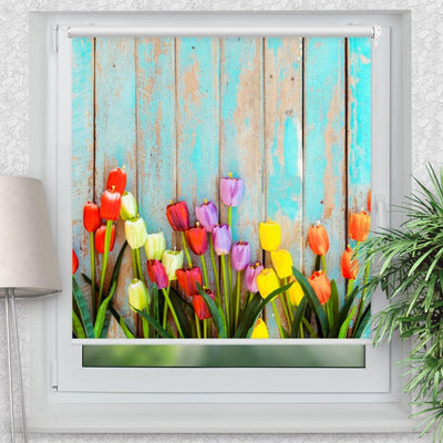 Rollo Motiv Tulpen vintage - ohne bohren - Klemmrollo bis 150 cm Breite - Klemmfix mit Fotodruck - blickdicht - La-Melle