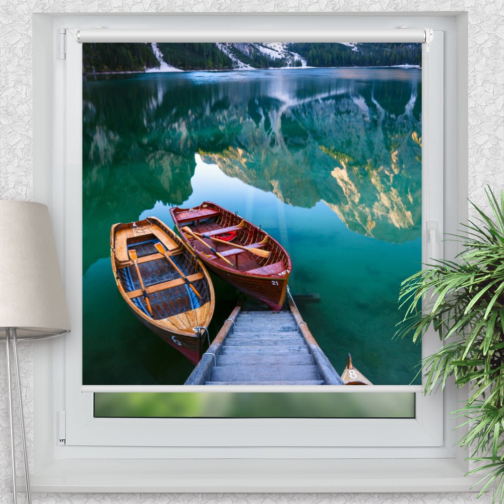 Rollo Motiv "Wald Berg See Pragser Wildseewald Berg Wildsee" - ohne bohren - Klemmrollo bis 150 cm Breite - Klemmfix mit Fotodruck - blickdicht - La-Melle