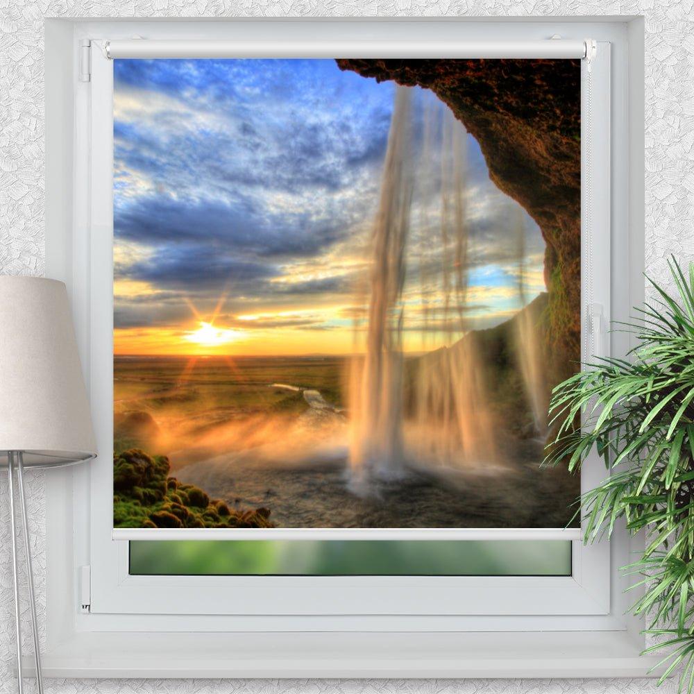 Rollo Motiv "Wasserfall Island Sonnenuntergang" - ohne bohren - Klemmrollo bis 150 cm Breite - Klemmfix mit Fotodruck - blickdicht - La-Melle