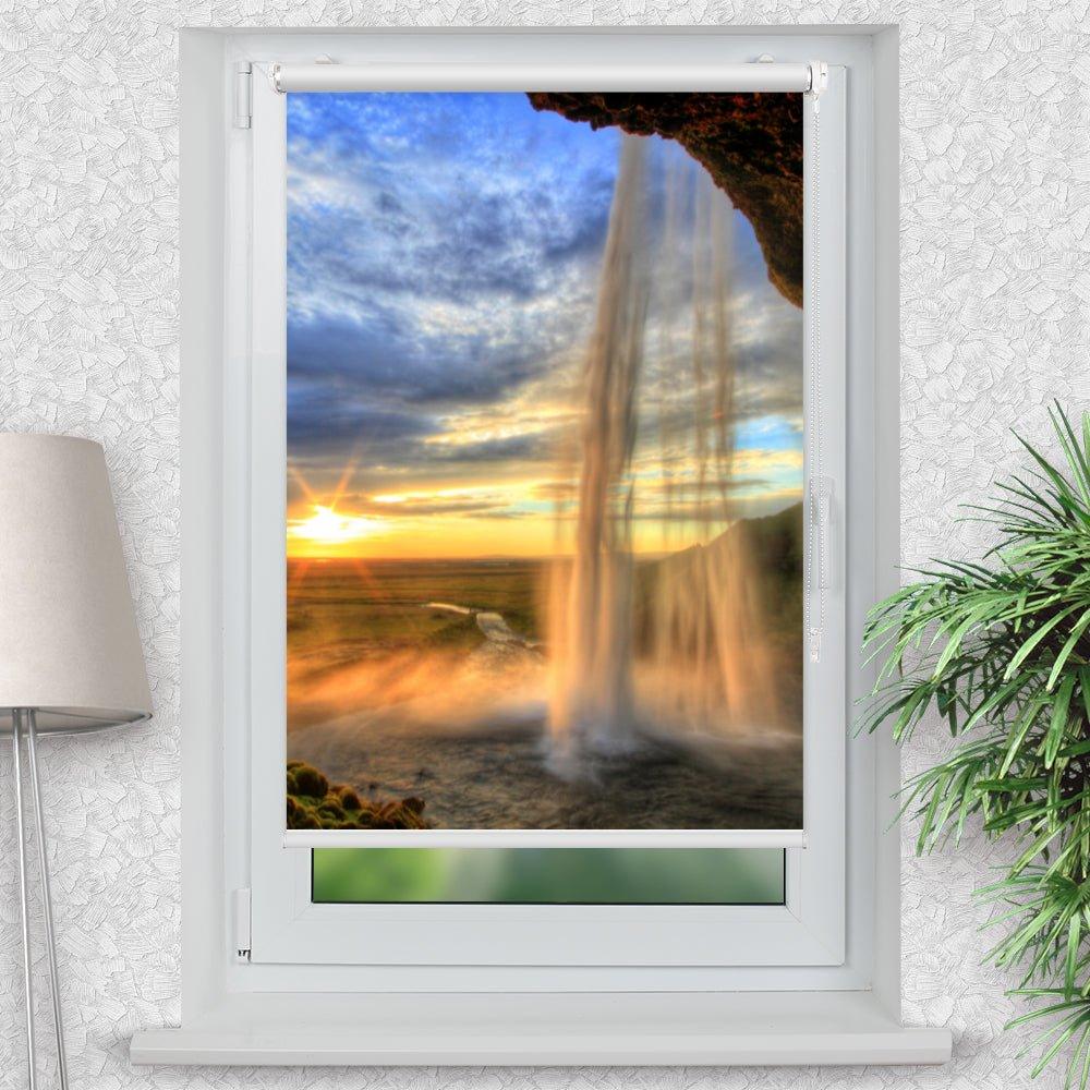 Rollo Motiv "Wasserfall Island Sonnenuntergang" - ohne bohren - Klemmrollo bis 150 cm Breite - Klemmfix mit Fotodruck - blickdicht - La-Melle