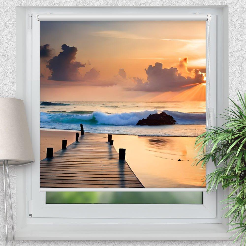 Rollo Motiv "Strand Steg Meer" - ohne bohren - Klemmrollo bis 150 cm Breite - Klemmfix mit Fotodruck - blickdicht - La-Melle