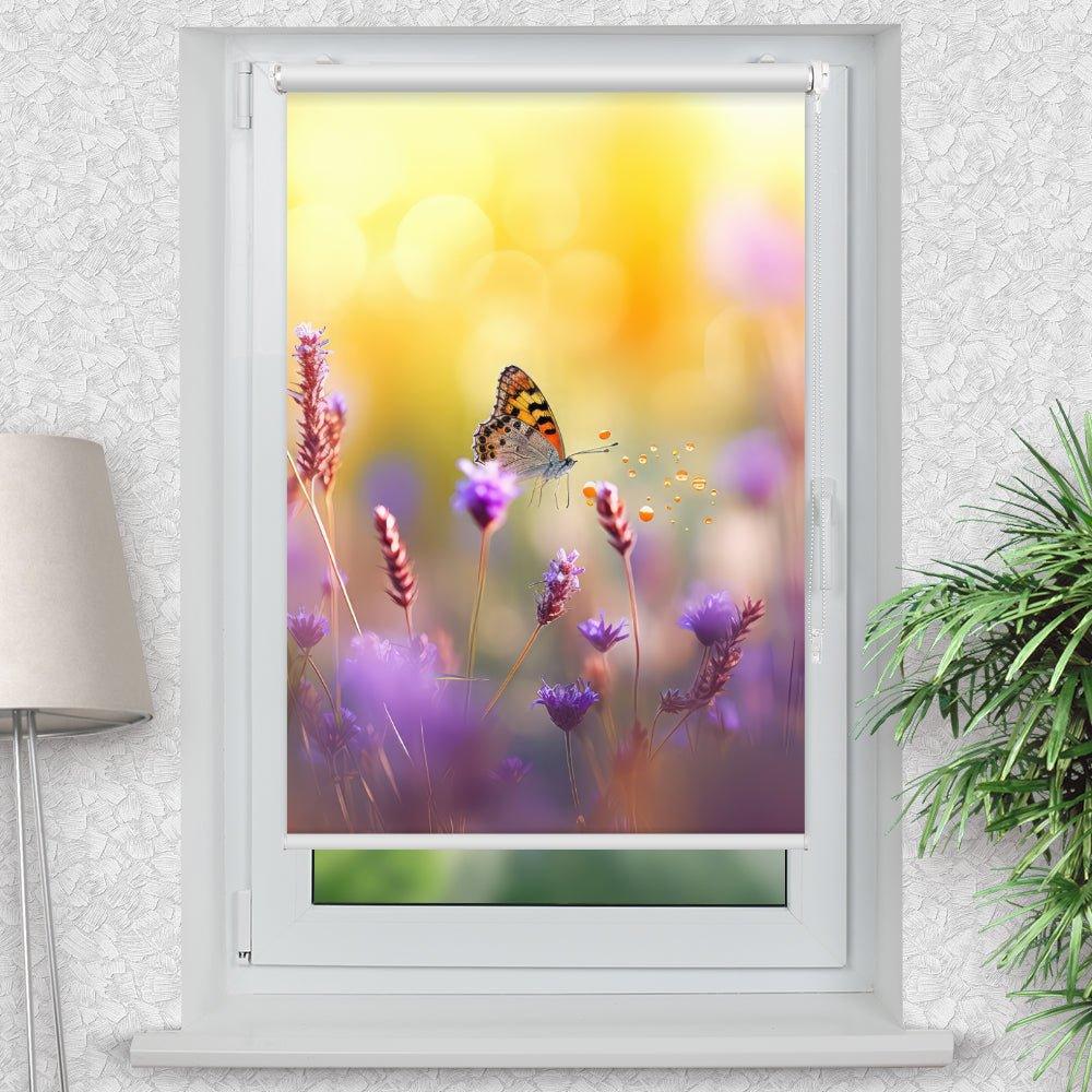 Rollo Motiv "Schmetterling Wiese" - ohne bohren - Klemmrollo bis 150 cm Breite - Klemmfix mit Fotodruck - blickdicht - La-Melle