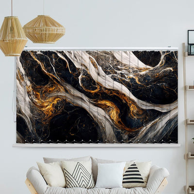 Lamellenvorhang Motiv Marmor schwar gold