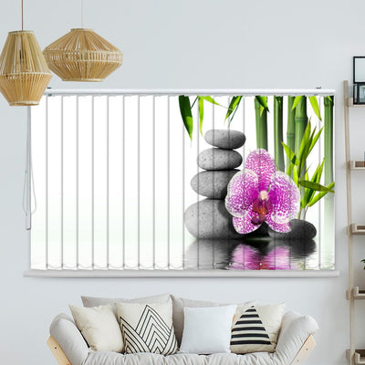 Lamellenvorhang Motiv Steinturm Bambus Orchidee