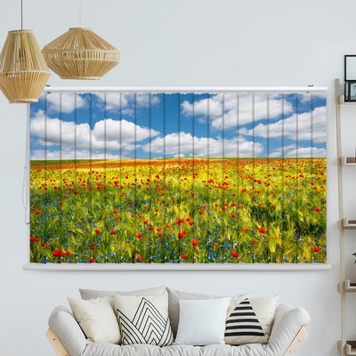 Lamellenvorhang Motiv Kornblumen Mohnblumen