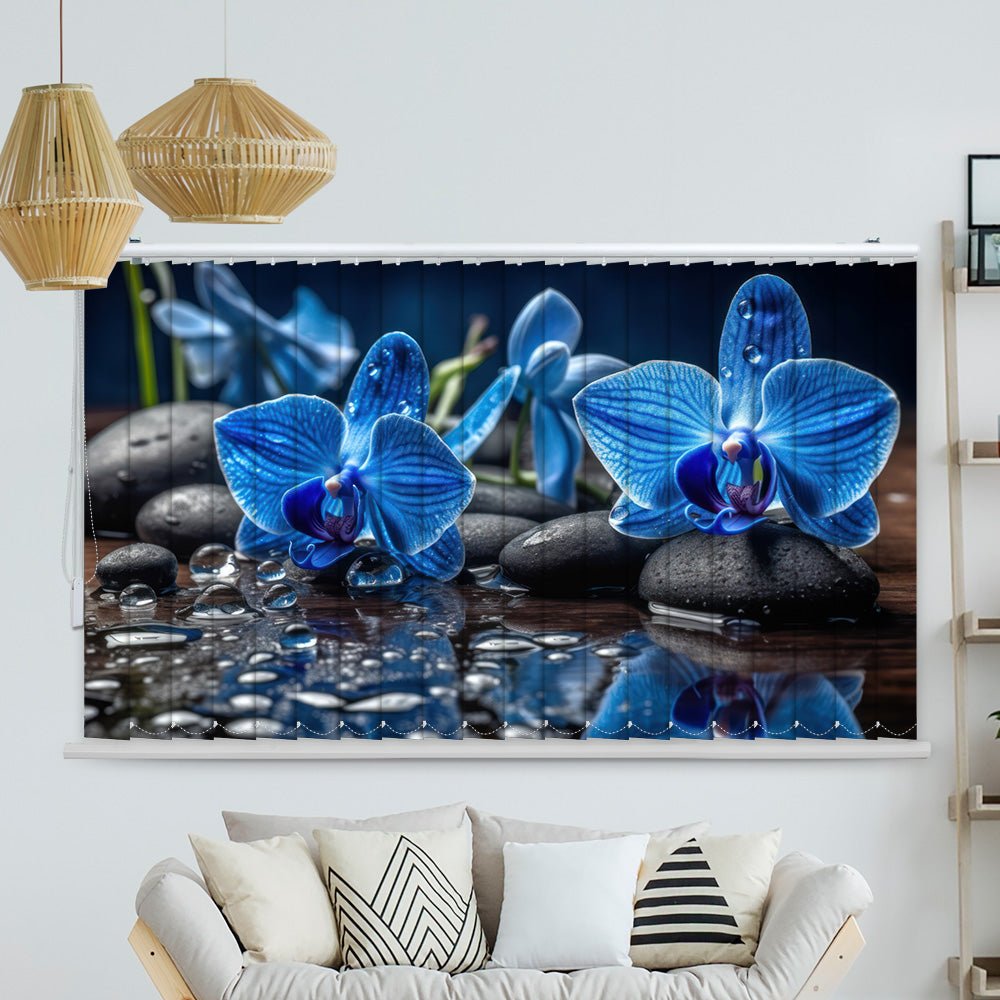 Lamellenvorhang Motiv "Orchidee blau zen stones"