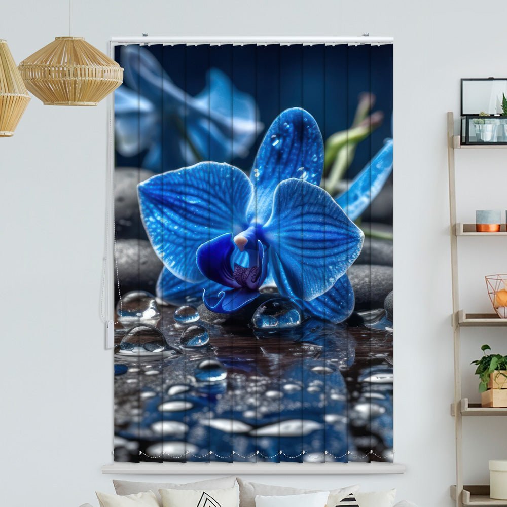 Lamellenvorhang Motiv "Orchidee blau zen stones"