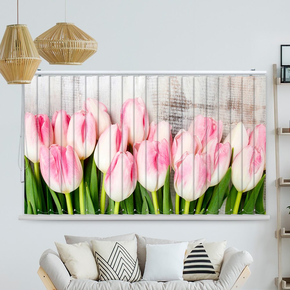 Lamellenvorhang Motiv "Tulpen Holzwand"