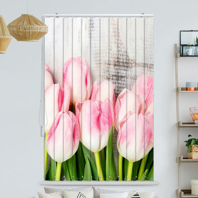 Lamellenvorhang Motiv Tulpen Holzwand