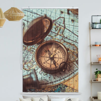 Lamellenvorhang Motiv Kompass Fernrohr Seekarte