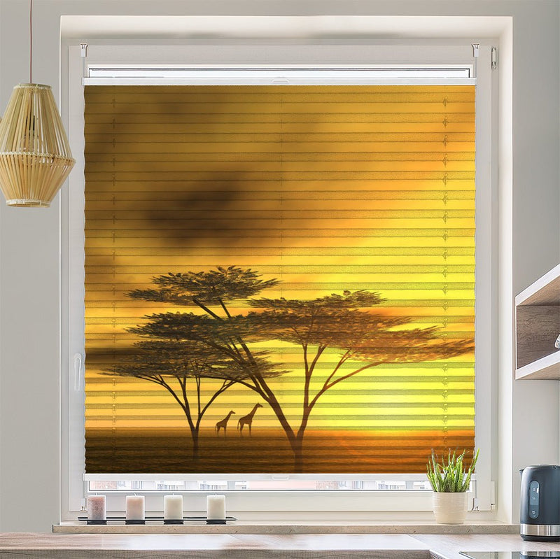 Wabenplissee Motiv "Afrika Giraffen Bäume" - La-Melle