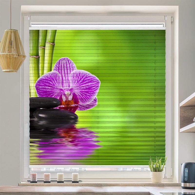 Wabenplissee Motiv "Bambus Orchidee Steine" - La-Melle