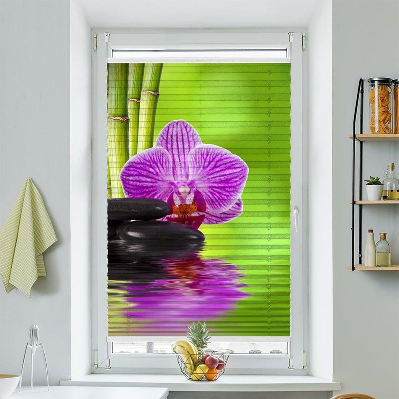 Wabenplissee Motiv "Bambus Orchidee Steine" - La-Melle