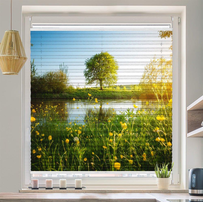 Wabenplissee Motiv "Baum Wiese Fluss" - La-Melle