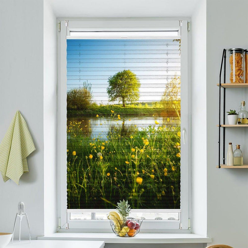 Wabenplissee Motiv "Baum Wiese Fluss" - La-Melle