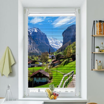 Wabenplissee Motiv Bergdorf Schweiz Wasserfall - La-Melle