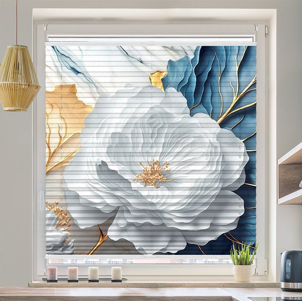 Wabenplissee Motiv "Blume weiss Marmor"