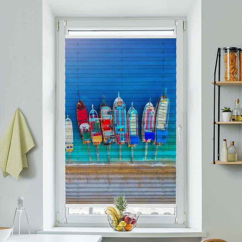 Plissee Motiv "Boote Meer Küste"