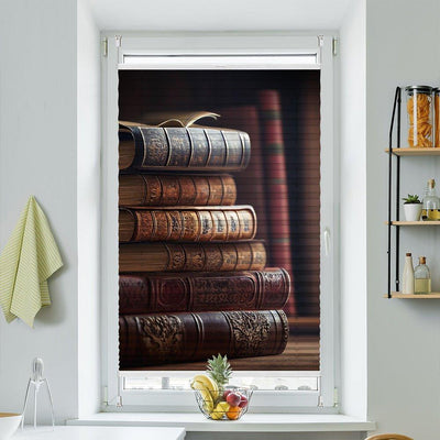 Plissee Motiv Bücherregal vintage