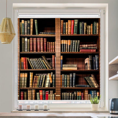 Plissee Motiv Bücherregal vintage