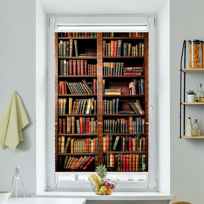 Plissee Motiv Bücherregal vintage