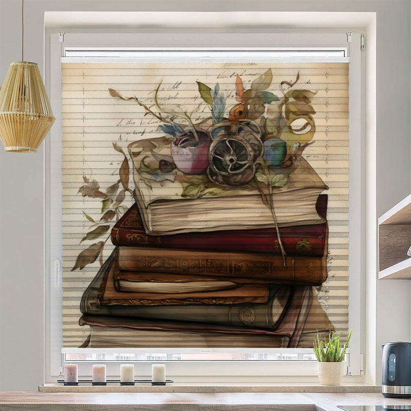 Plissee Motiv "Bücher Stapel"