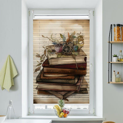 Plissee Motiv Bücher Stapel