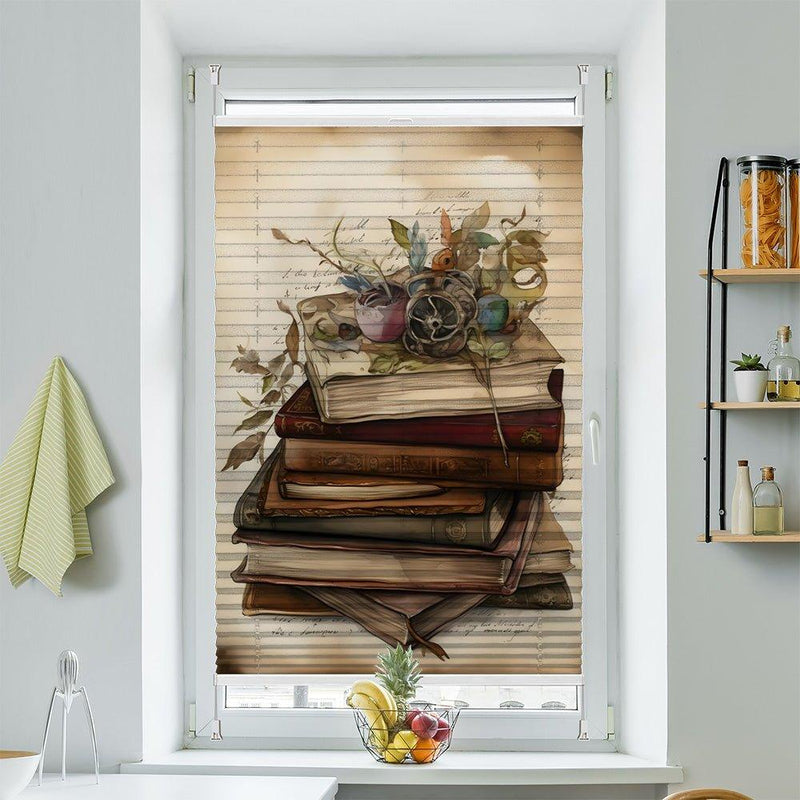 Plissee Motiv "Bücher Stapel"