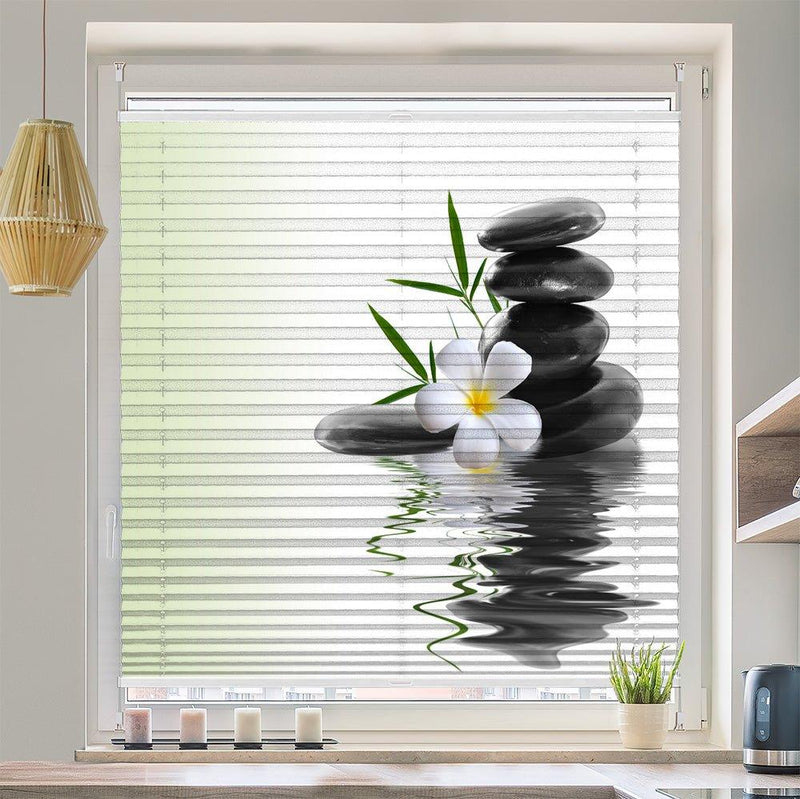 Wabenplissee Motiv "Frangipani Steinturm Wasserspiegel" - La-Melle