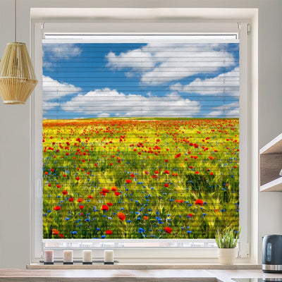 Wabenplissee Motiv Kornfeld Mohnblumen - La-Melle