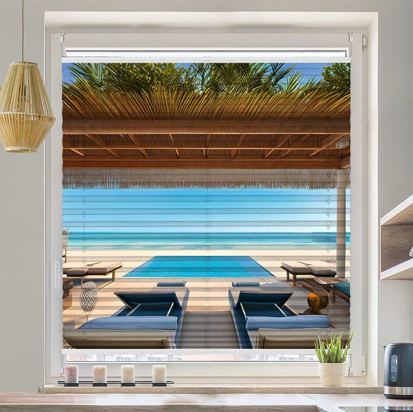 Wabenplissee Motiv "Pool Küste Luxus"