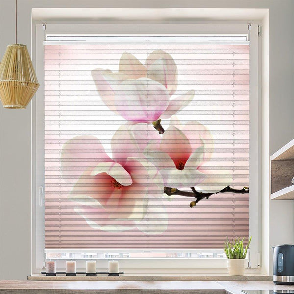 Plissee Motiv "Magnolien rosa weiss"