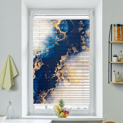 Wabenplissee Motiv Marmor blau gold - La-Melle