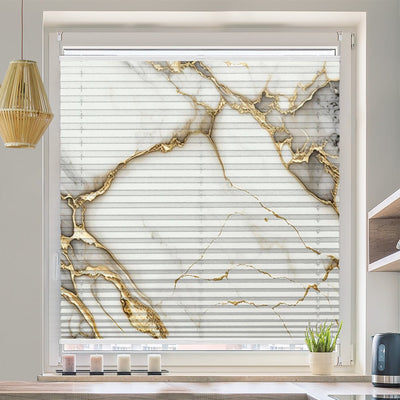 Wabenplissee Motiv Marmor weiss gold - La-Melle