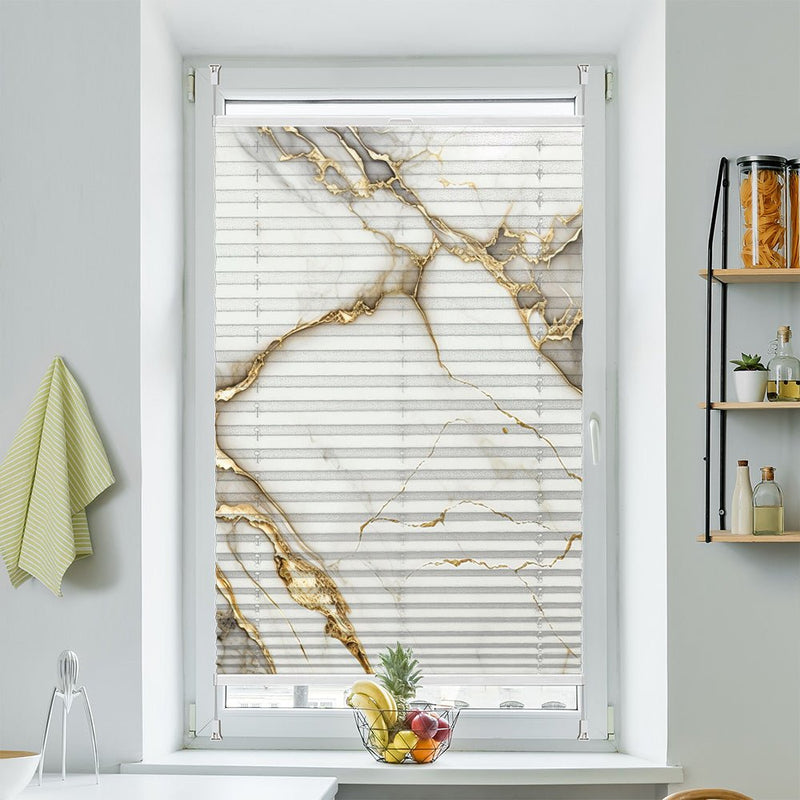 Wabenplissee Motiv "Marmor weiss gold" - La-Melle