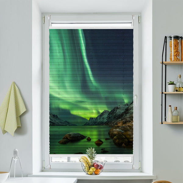 Wabenplissee Motiv "Nordlicht Fjord Norwegen"