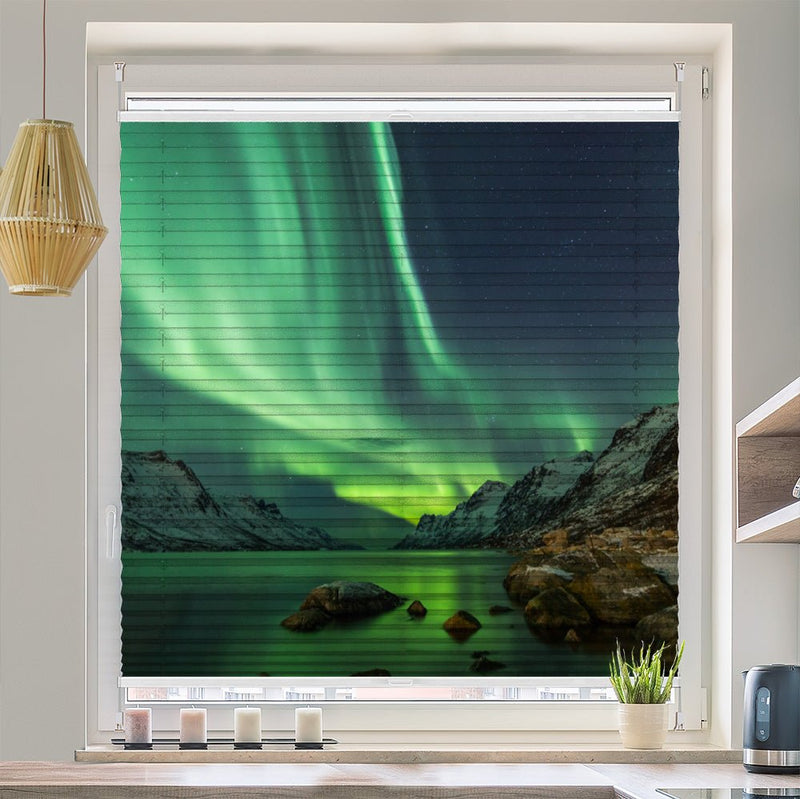 Wabenplissee Motiv "Nordlicht Fjord Norwegen" - La-Melle