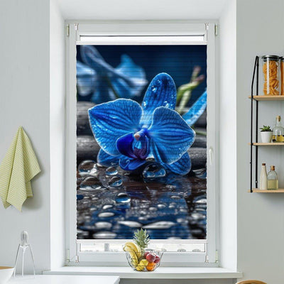 Wabenplissee Motiv Orchidee Blau Wasser Tropfen Steine - La-Melle