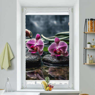 Wabenplissee Motiv Orchideen Pink Steine Wasser - La-Melle