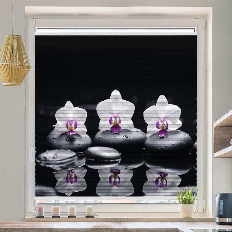 Plissee Motiv "Orchideen Wasser Spiegel Steine" - La-Melle