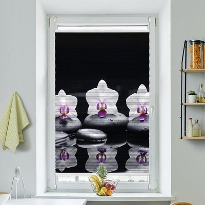 Wabenplissee Motiv Orchideen Wasser Spiegel Steine - La-Melle