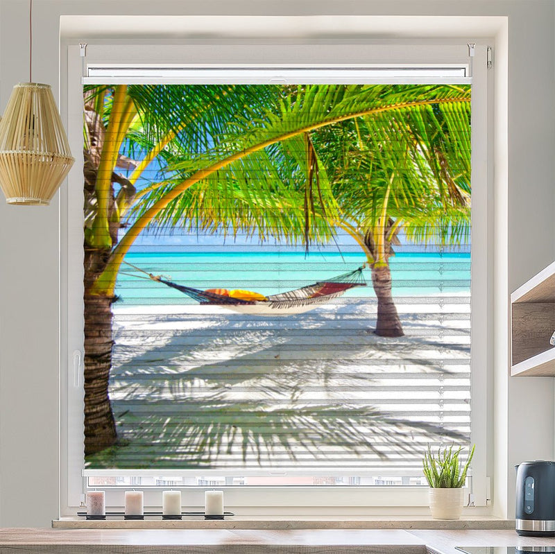 Wabenplissee Motiv "Hängematte Strand Palmen" - La-Melle