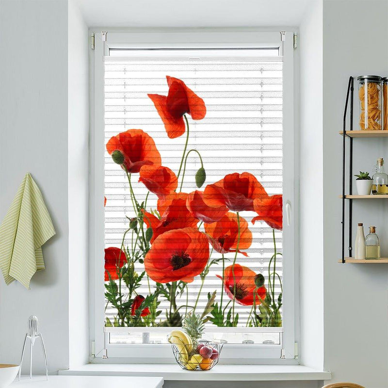 Wabenplissee Motiv "Roter Mohn Weisser hintergrund" - La-Melle