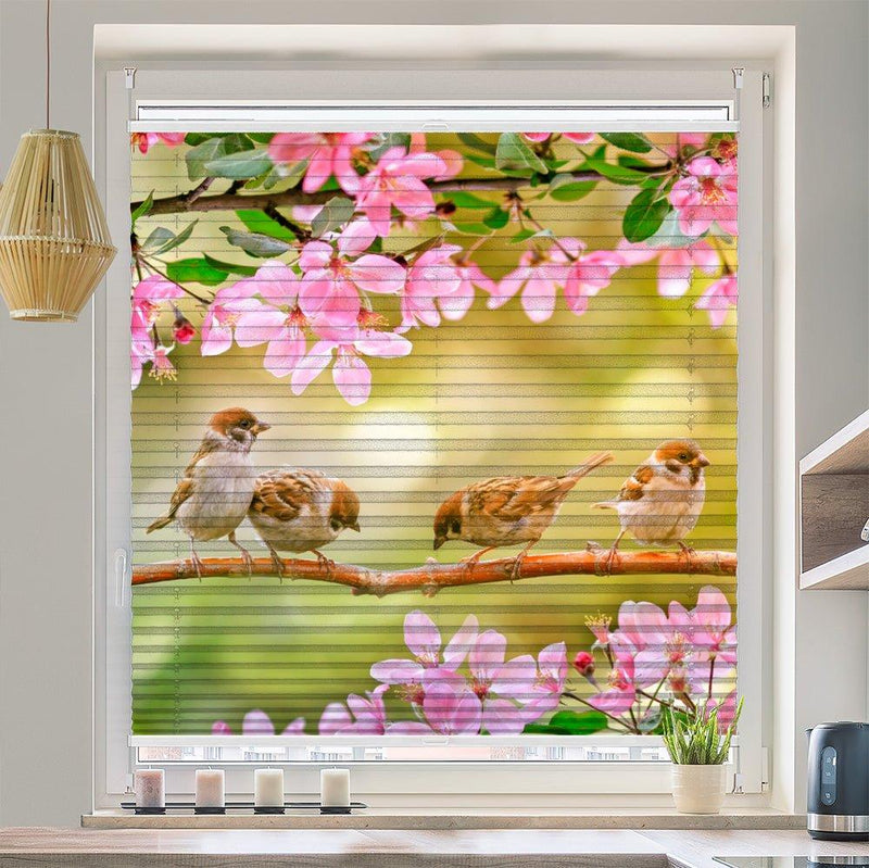 Plissee Motiv "Spatzen auf dem Ast" - La-Melle