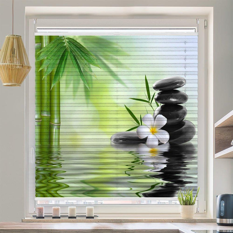 Wabenplissee Motiv "Steine Frangipani Wasser Bambus" - La-Melle