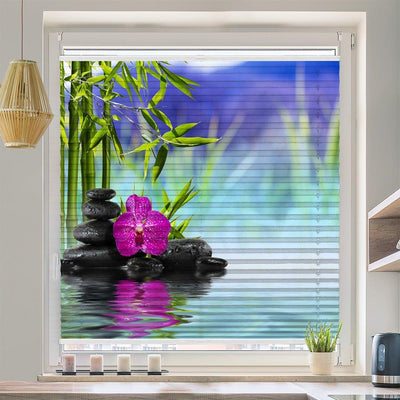 Wabenplissee Motiv Steinturm Wasser Orchidee Spiegelung - La-Melle