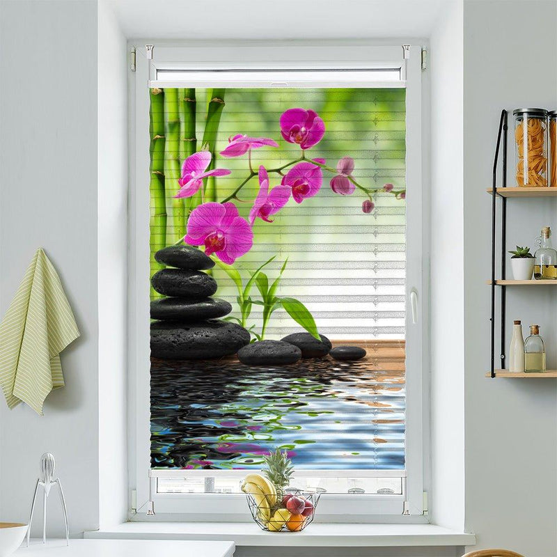 Plissee Motiv "Steinturm Wasser Orchideenranke" - La-Melle